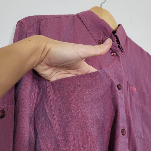 Chlorophylle Long Sleeve Button Down Shirt Blouse Top Maroon Roll Tab Sleeves M - Picture 6 of 12